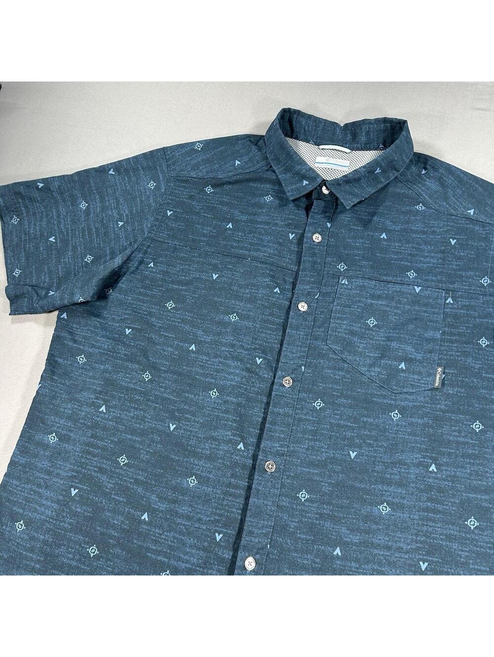 Columbia Mens XL Vented Omni-Wick Shirt Short Sleeve Blue Compass